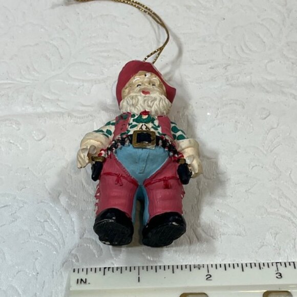 VTG Cowboy Santa Hand Painted Standing Hanging Tree Ornament 3"x1.75" - Picture 8 of 16